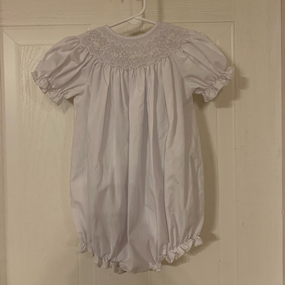 Solid White Smocked Bubble